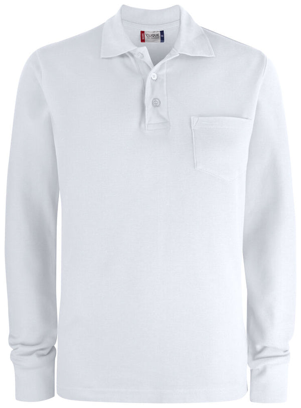 Clique Basic Polo L/S Pocket - Wit