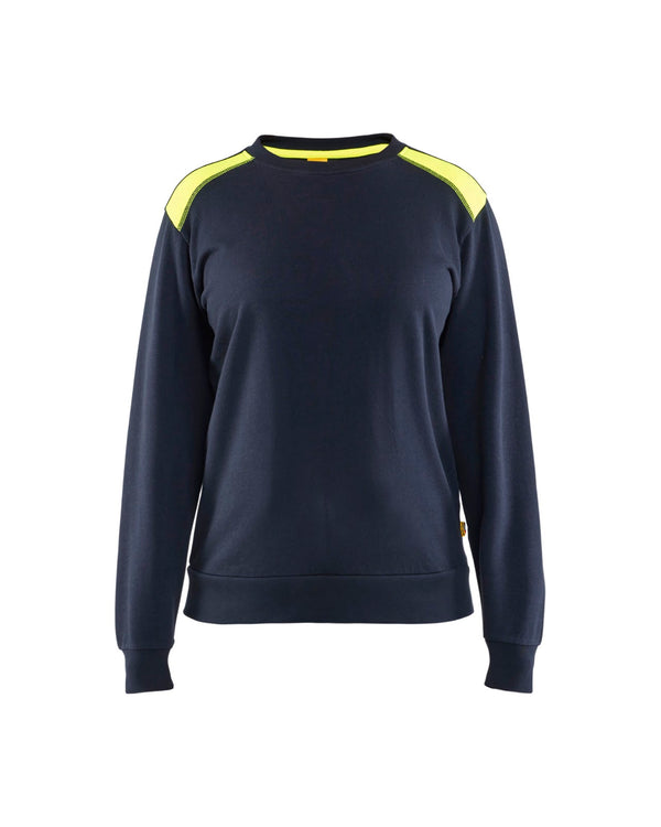 3408 Dames Sweatshirt bi-colour - Donker marineblauw/High Vis Geel
