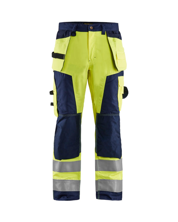 1568 High Vis werkbroek met gereedschapzakken - High Vis Geel/Marineblauw