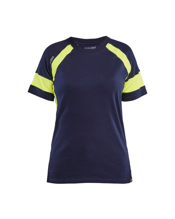 3524 Dames T-shirt Visible - Marine/High Vis Geel