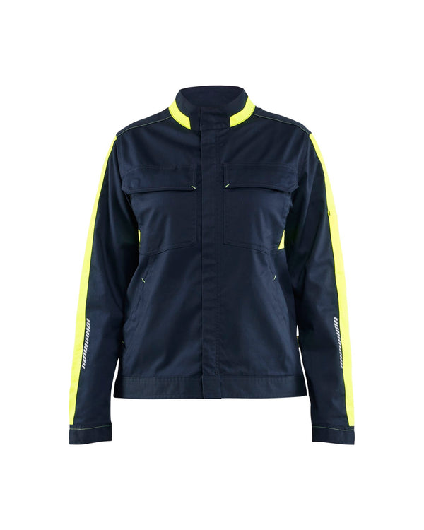 4443 Dames Industrie jack stretch - Donker marineblauw/High Vis Geel