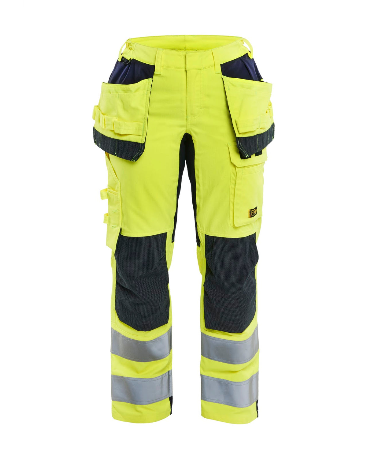 7145 Dames Multinorm werkbroek met stretch en gereedschapszakken inherent - High Vis Geel/Marineblauw