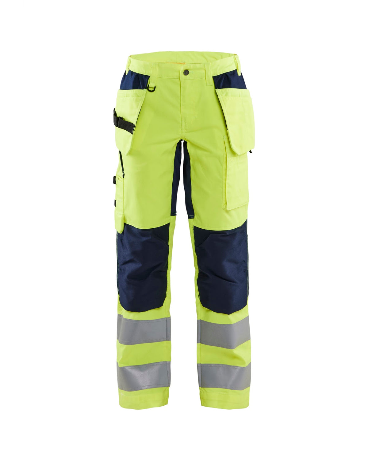 7163 Dames High Vis Werkbroek met stretch en gereedschapszakken - High Vis Geel/Marineblauw