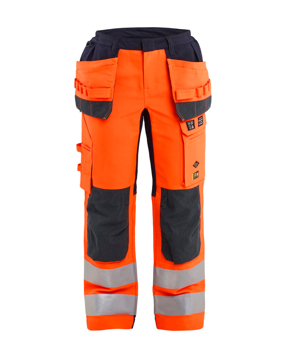 7145 Dames Multinorm werkbroek stretch met gereedschapszakken inherent - High Vis Oranje/Marineblauw