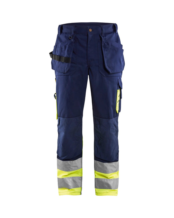1529 High Vis Werkbroek met gereedschapszakken katoen - Marine/High Vis Geel