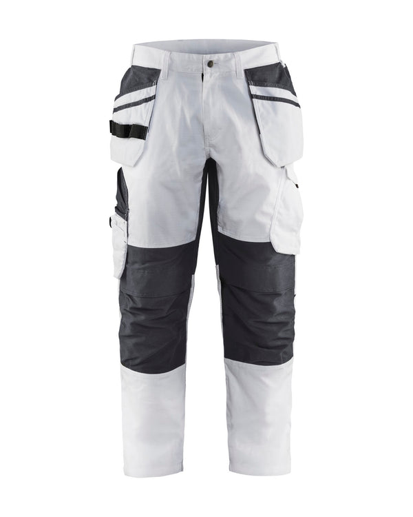 1096 Schildersbroek met stretch en gereedschapszakken - Wit/Donkergrijs