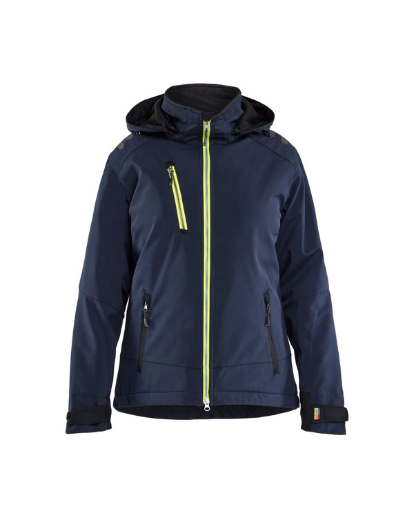 4751 Dames Lichtgewicht softshell jack gevoerd - Donker marineblauw/High Vis Geel