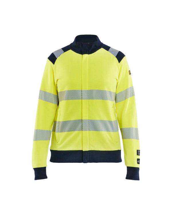 3471 Dames Multinorm Sweatshirt met rits Inherent - High Vis Geel/Marineblauw