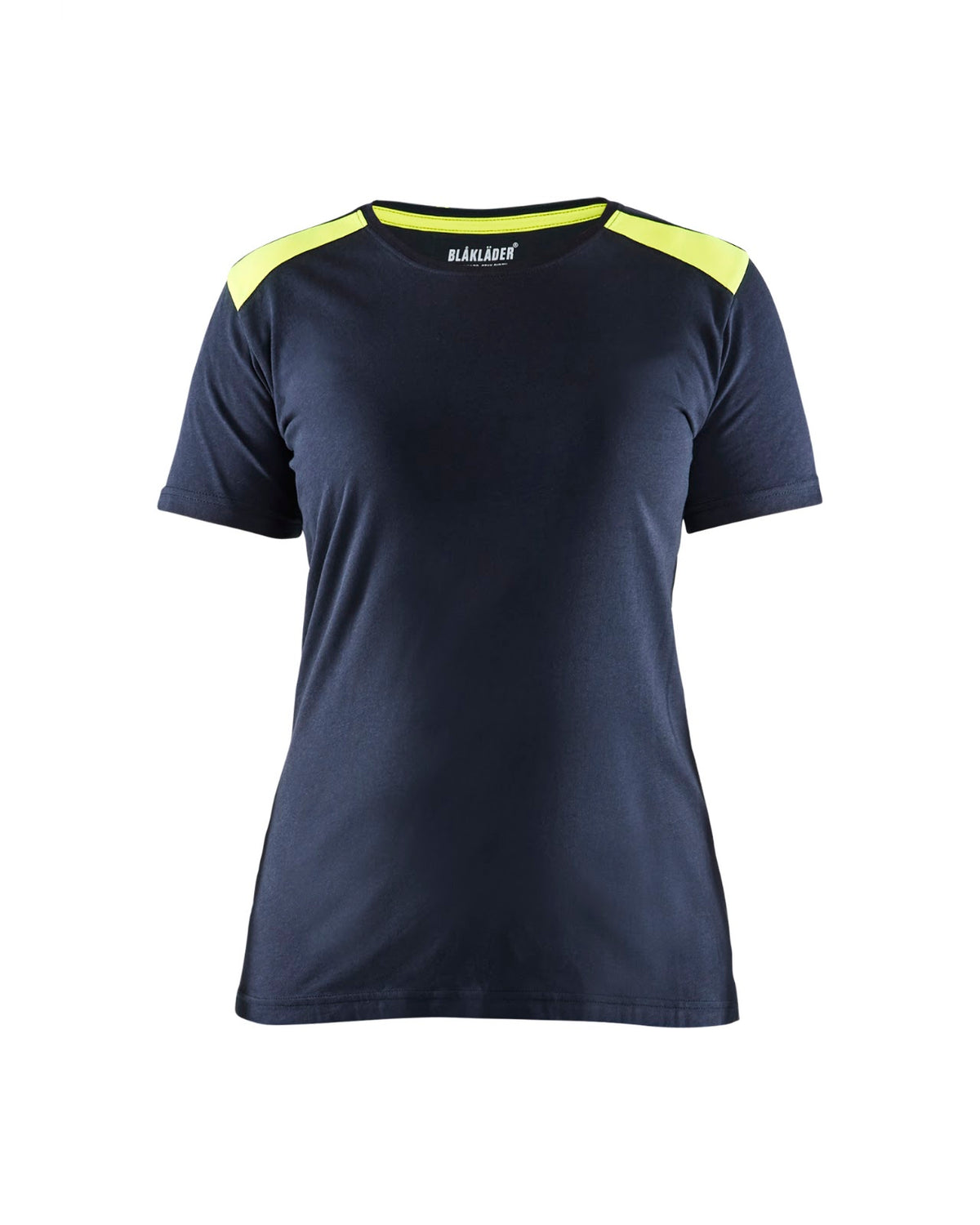 3479 Dames T-shirt bi-colour - Donker marineblauw/High Vis Geel
