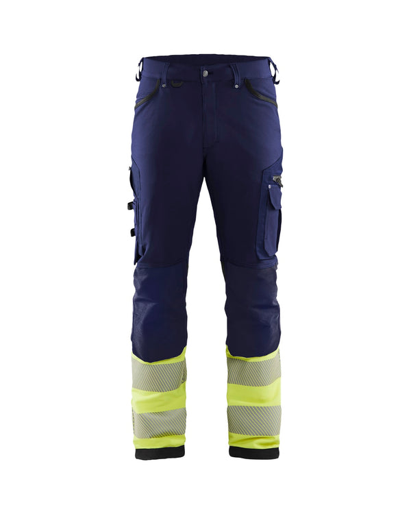 1193 High Vis Werkbroek 4-weg stretch - Marine/High Vis Geel