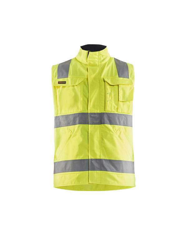 8505 Werkvest. Ongevoerd High Vis - High Vis Geel/Marineblauw