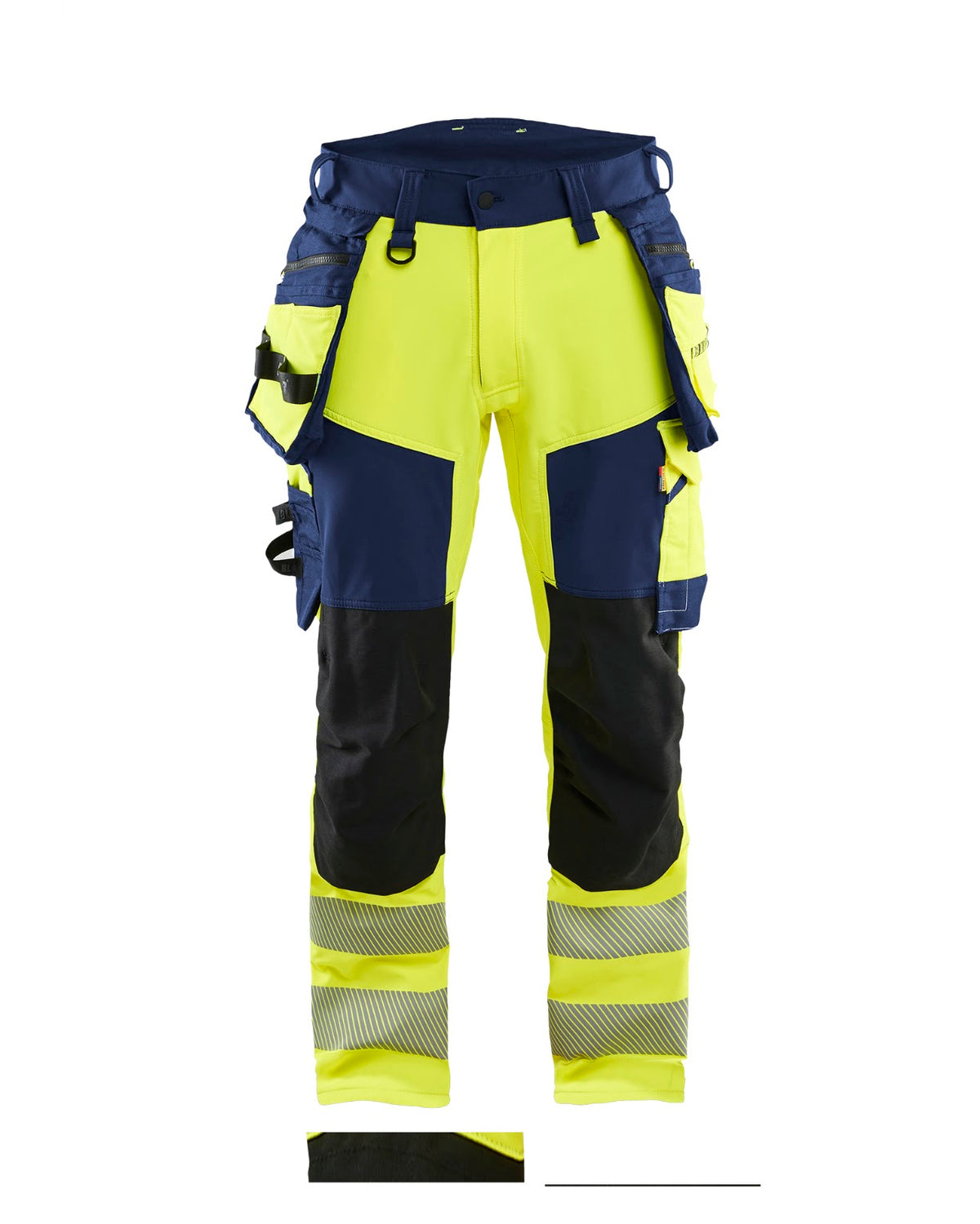 1122 High Vis werkbroek 4-weg stretch met afneembare gereedschapszakken - High Vis Geel/Marineblauw