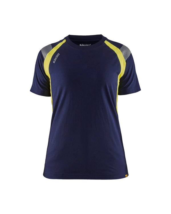 3402 Dames T-shirt Visible - Marine/High Vis Geel