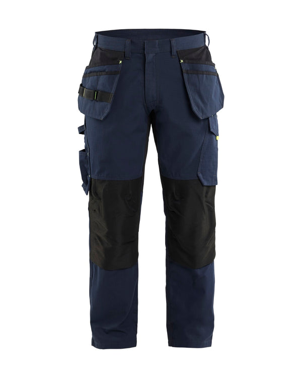 1496 Service werkbroek stretch met gereedschapszakken - Donker marineblauw/High Vis Geel