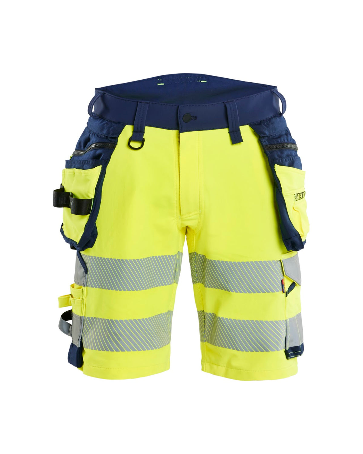 1120 High Vis Short 4-weg stretch met afneembare gereedschapzakken - High Vis Geel/Marineblauw