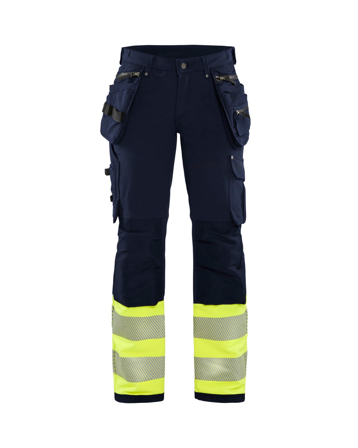 7193 Dames High Vis werkbroek 4-weg stretch met gereedschapszakken - Marine/High Vis Geel