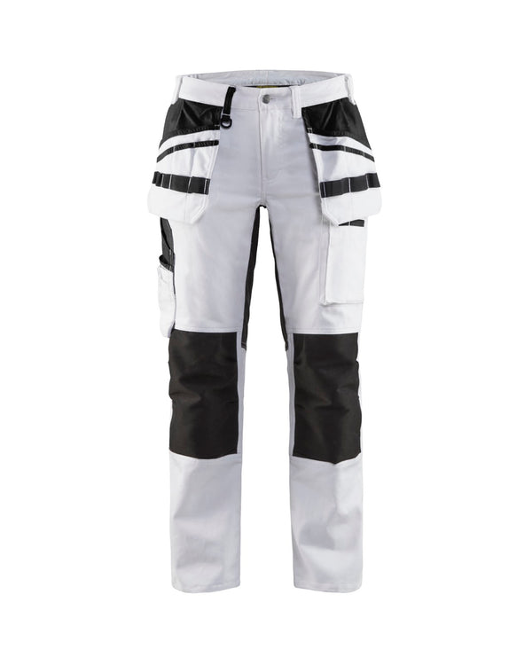 7910 Dames Schildersbroek met stretch en gereedschapszakken - Wit/zwart