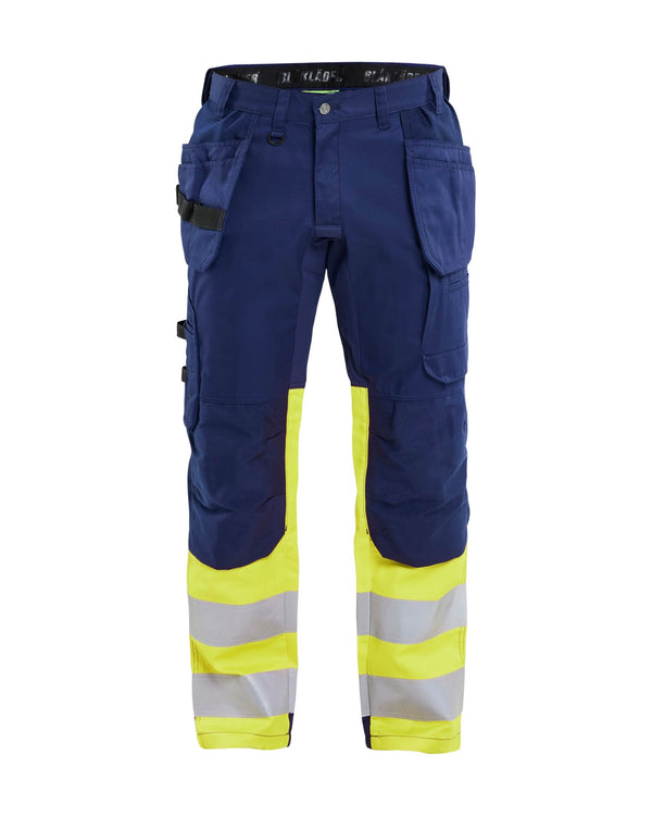 1558 High Vis werkbroek met stretch en gereedschapzakken - Marine/High Vis Geel