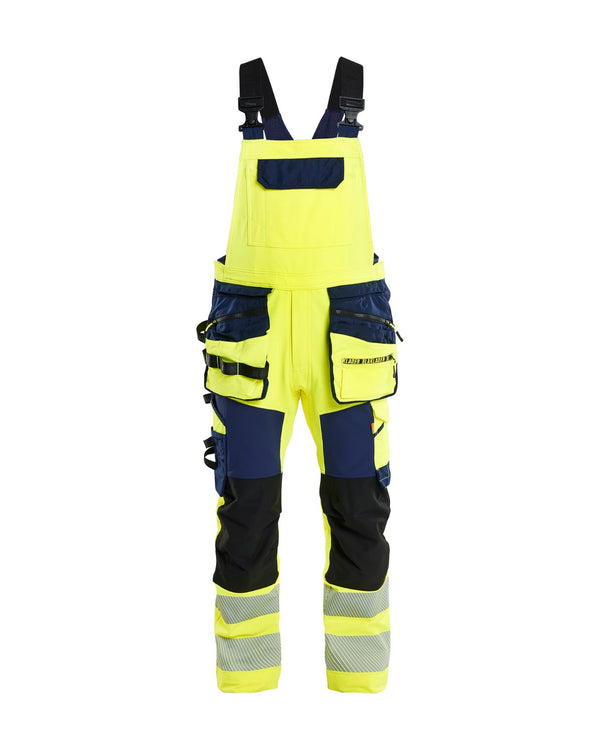 2626 High Vis Bretelbroek 4-weg stretch met afneembare gereedschapszakken - High Vis Geel/Marineblauw
