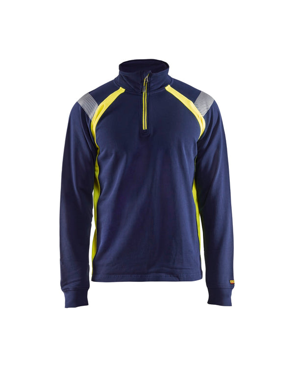 3432 Sweatshirt met halve rits Visible - Marine/High Vis Geel