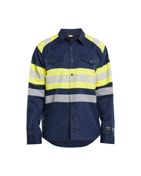 3229 Multinorm Overhemd Inherent - Marine/High Vis Geel