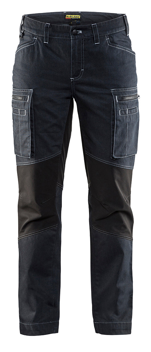 7159 Dames Service werkbroek denim stretch - Marineblauw/Zwart