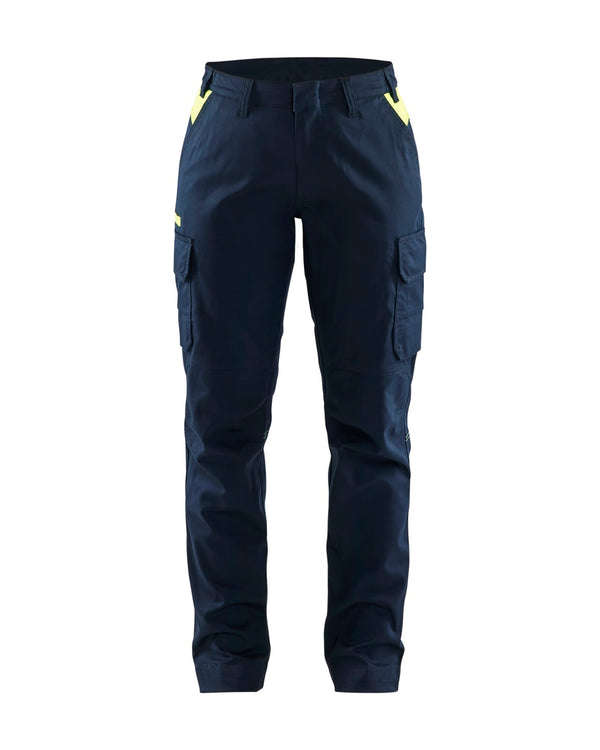 7144 Dames industrie werkbroek stretch - Donker marineblauw/High Vis Geel