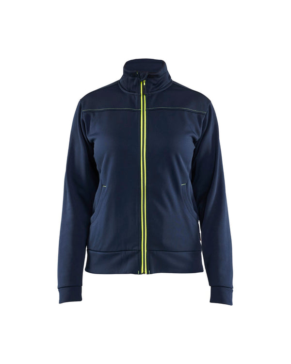 3394 Dames service sweatshirt met rits - Donker marineblauw/High Vis Geel