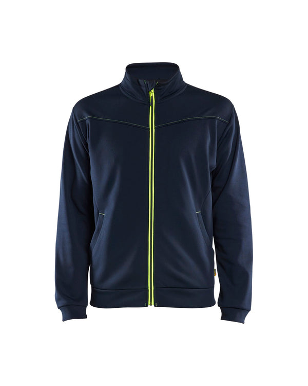 3362 Sweatshirt met rits - Donker marineblauw/High Vis Geel