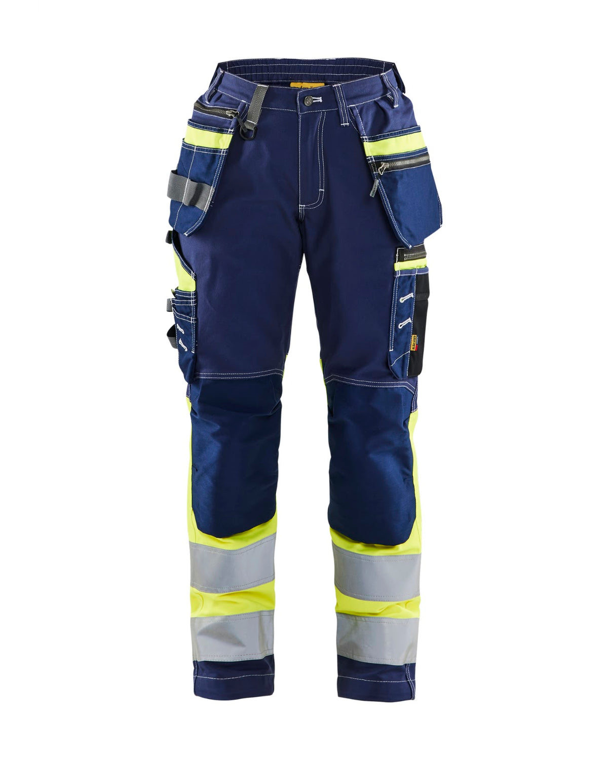 7196 Dames High Vis werkbroek met stretch en gereedschapszakken katoen - Marine/High Vis Geel