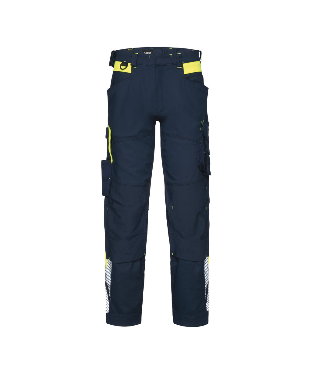 Canton 201126 werkbroek met stretch en kniezakken (PESCO41) - Nachtblauw/Fluogeel