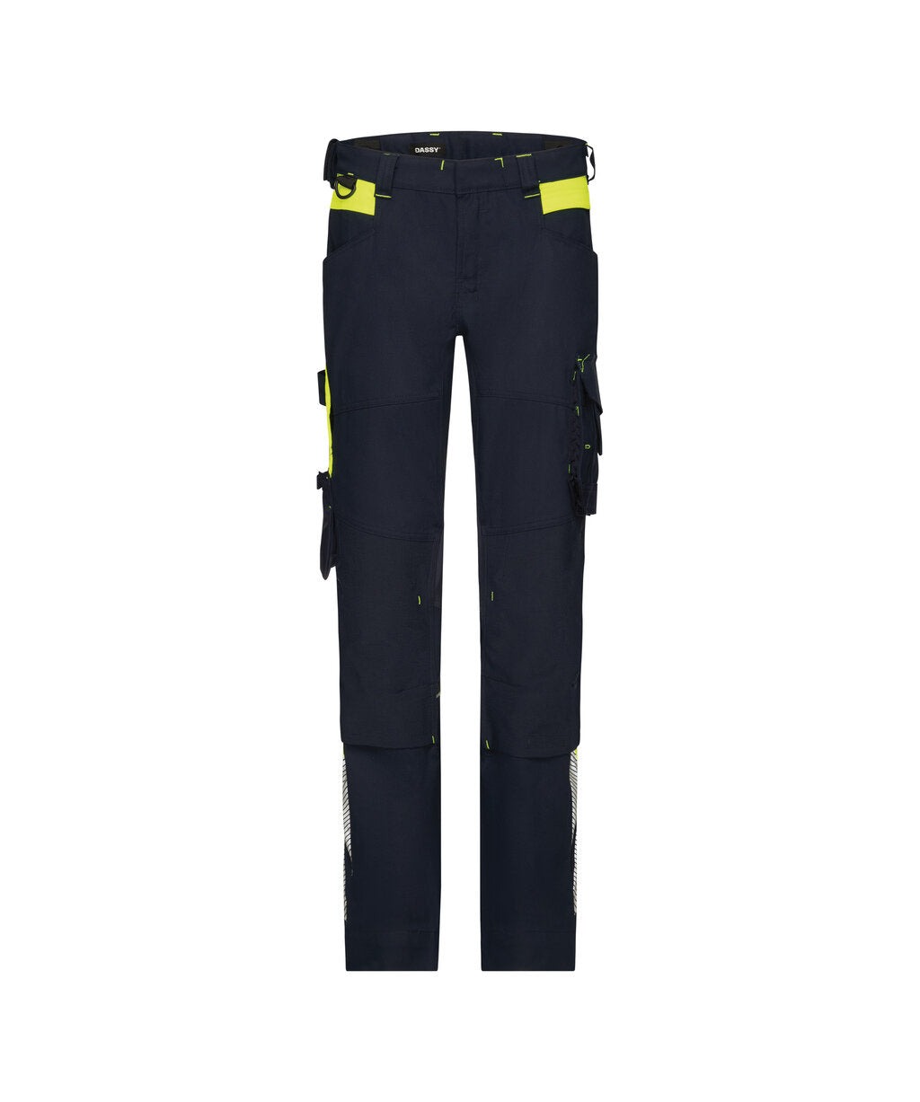 Canton Women 201136 werkbroek met stretch en kniezakken voor dames - Nachtblauw/Fluogeel