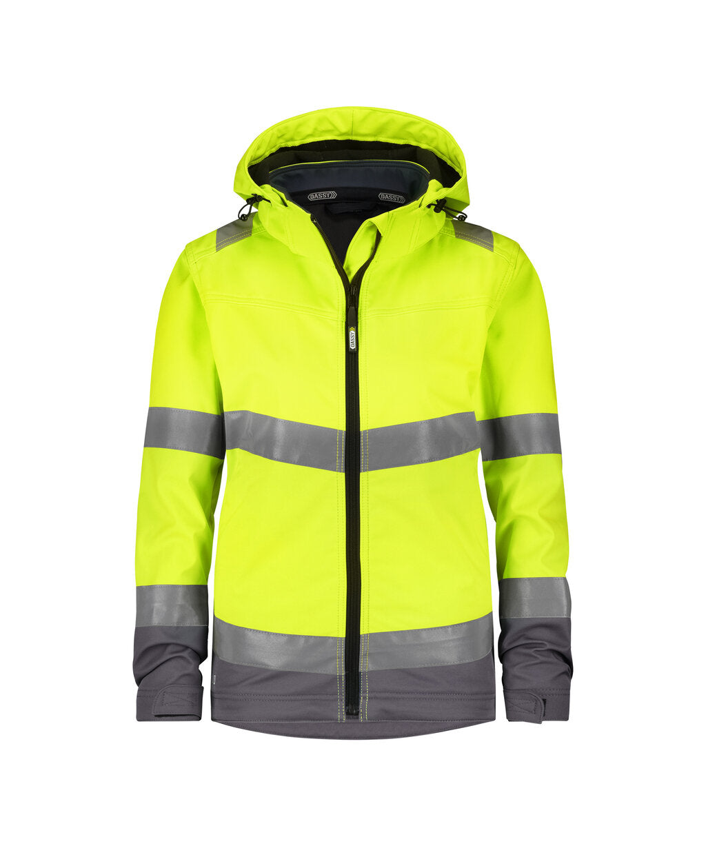 Malaga Women 300466 hogezichtbaarheidssoftshelljas voor dames - Fluogeel/Cementgrijs