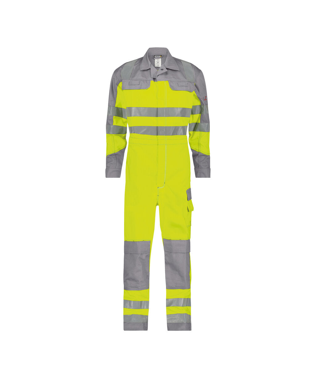 Spencer 100380 multinorm hogezichtbaarheidsoverall met kniezakken - Fluogeel/Grafietgrijs