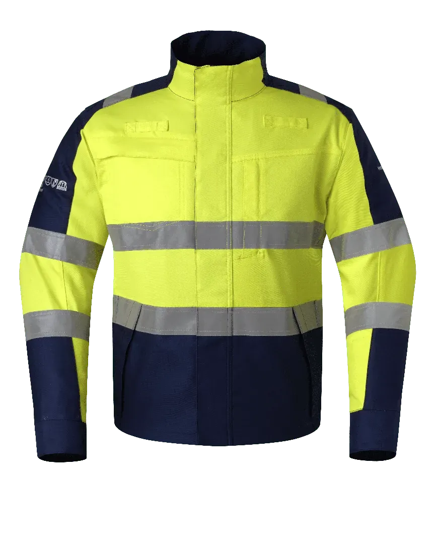 Werkjas Jeddah Multistretch, marine - fluor geel