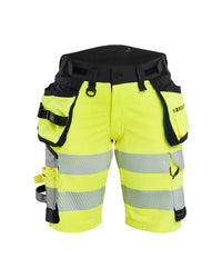 7020 Dames High Vis short 4-weg stretch met afneembare gereedschapzakken - High Vis Geel/Zwart