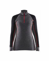 7299 Dames Onderhemd met halve rits merinowol XWARM - Medium grijs/Zwart