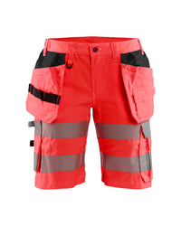 7186 Dames High Vis short met stretch en gereedschapszakken - High Vis Rood