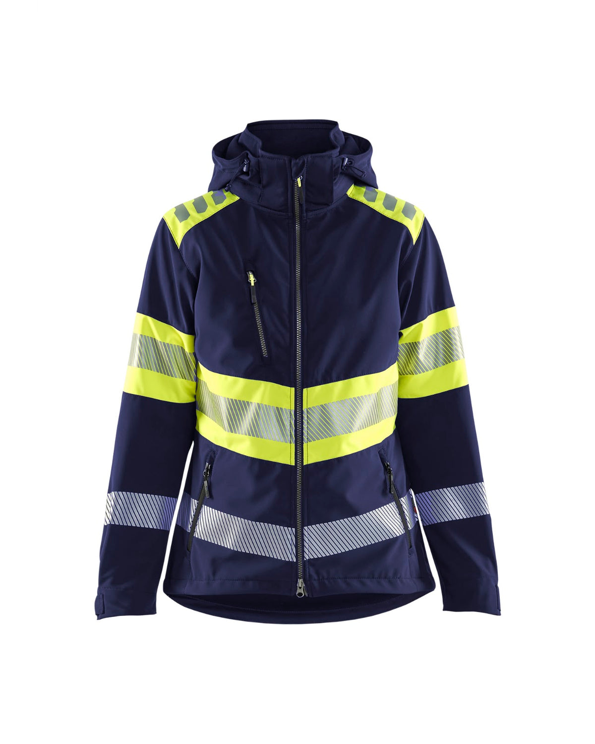 4404 Dames Softshell Jack High Vis - Marine/High Vis Geel