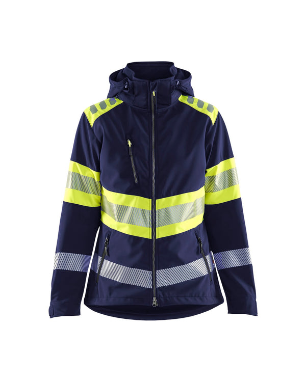 4404 Dames Softshell Jack High Vis - Marine/High Vis Geel