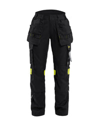 7108 Dames Multinorm werkbroek met gereedschapszakken inherent - Zwart/High Vis Geel