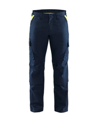 1448 Industrie werkbroek stretch met kniezakken - Donker marineblauw/High Vis Geel