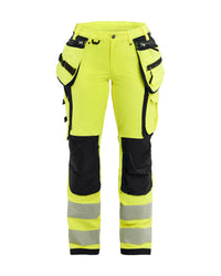 7197 Dames High Vis werkbroek 4-weg stretch met gereedschapszakken - High Vis Geel/Zwart