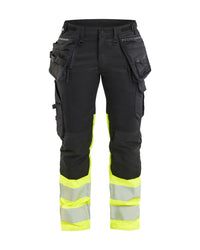 7030 Dames High Vis Werkbroek Stretch met gereedschapszakken - Zwart/High Vis Geel