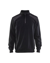 3353 Sweatshirt bi-colour met halve rits - Zwart/Donkergrijs