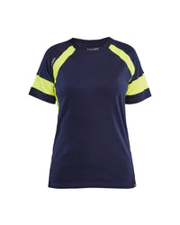 3524 Dames T-shirt Visible - Marine/High Vis Geel