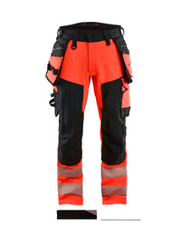 1122 High Vis werkbroek 4-weg stretch met afneembare gereedschapszakken - High Vis Rood/Zwart