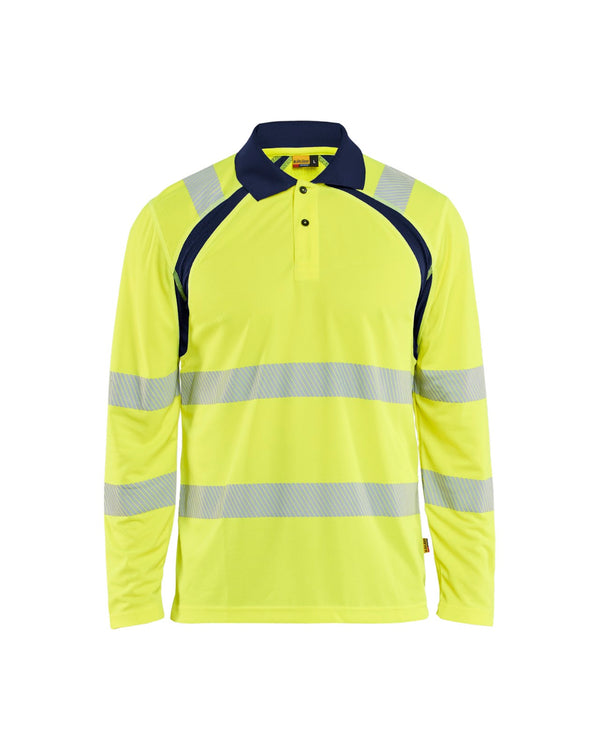 3598 UV-Poloshirt lange mouwen High Vis - High Vis Geel/Marineblauw