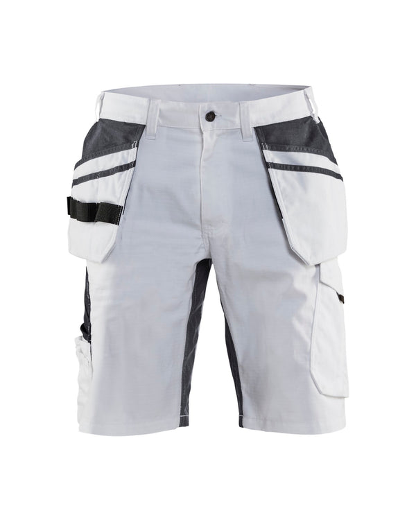 1099 Schildersshort met stretch en gereedschapszakken - Wit/Donkergrijs
