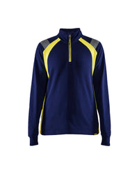 3403 Dames sweatshirt met halve halve rits Visible - Marine/High Vis Geel